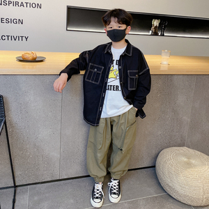 男童长袖衬衫春秋新款童装小学生个性帅气儿童衬衣大童上衣薄外套