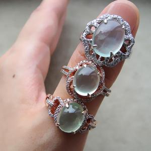 三枚精品高冰老种葡萄石纯银镶嵌锆石戒指环首饰品现货女