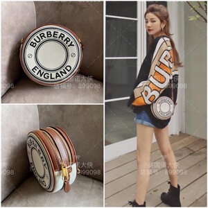 英国诺大侠burberry博柏利帆布圆饼包小圆包肩带调节拆卸棕色牛皮