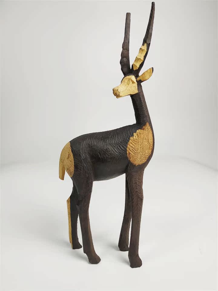 非洲进口黑木雕乌木雕刻羚羊洋洋得意红木摆件坦桑尼亚家居饰品