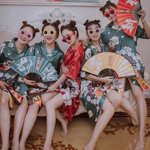 小红书推荐国潮睡衣短袖冰丝中国风聚会派对睡裙女士晨袍伴娘服装