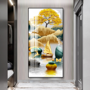 轻奢入户玄关装饰画玄幻挂画发财树高端走廊过道竖版现代简约壁画