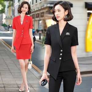 小西装女春夏韩版修身轻薄款短袖小众网红职业西服套裙炸街两件套