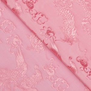 传统纺织倒大袖中式袍子旗袍粉色棉混纺龙凤提花仿老货服装布料