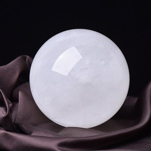 天然白水晶球摆件镇宅原石风水球摆件饰品礼物送实木底座