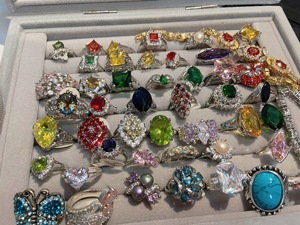 孤品Vintage有色宝石中古复古戒指外贸出口欧美个性小众镶钻