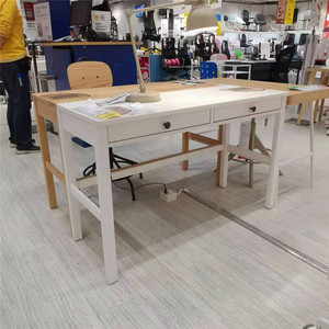 宜家汉尼斯双屉桌现代简约实木书桌电脑桌办公桌坚固耐用国内代购
