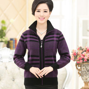 京东商城唯品会秋季中老年女装妈妈装毛衣外套格子加厚上衣拉链