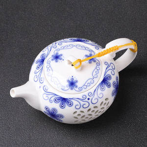 玲珑镂空功夫茶具白瓷泡茶壶青花陶瓷家用小号单壶单个冲茶器中式