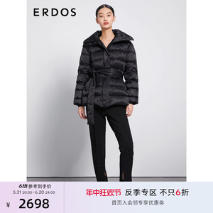 【3期免息】ERDOS 秋冬80%白鹅绒短款羽绒服女高立领系带保暖外套