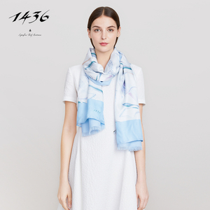 1436 小山羊绒精纺真丝印花双面围巾精致舒适185x35cm