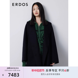 【3期免息】ERDOS 纯羊绒双面毛呢大衣女青果领双排扣插肩袖外套