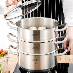 德国进口小蒸锅304不锈钢三层加厚电磁炉通用大容量26家用2层笼屉