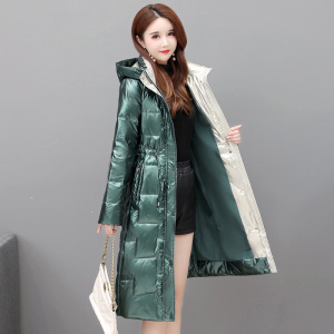 伊莎美尔亮面羽绒服女中长款冬季2021年新款时尚洋气加厚棉服外套