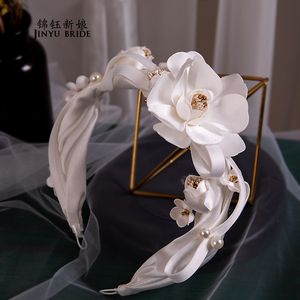 2021新款仙气手工白色花瓣头花新娘发箍头饰影楼气质跟妆礼服配饰