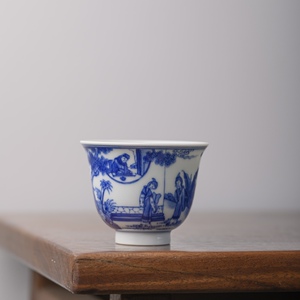 景德镇 小桥窑 手绘青花西厢记撇口杯
