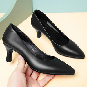工作鞋女士黑色高跟正装工装配西装职业礼仪尖头细跟皮鞋单鞋女鞋
