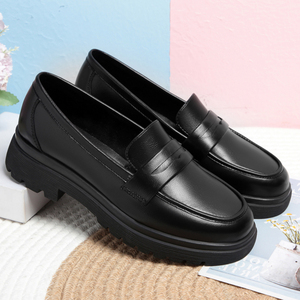 真皮软底乐福鞋小皮鞋通勤工作鞋女黑色工装上班女士皮鞋单鞋女鞋