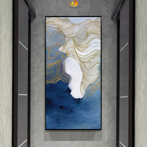 入户玄关装饰画手绘抽象金线油画现代简约客厅挂画三联画走廊壁画