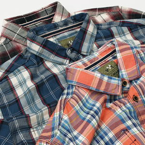 苏格兰格子 美式乡村复古做旧水洗衬衫 休闲宽松三色长袖衬衣