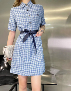 dior/迪奥2022ss春夏新款女士裙子 cd爱心刺绣千鸟格牛仔连衣裙