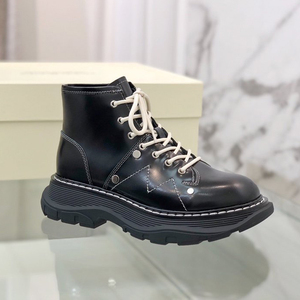 代购麦昆马丁靴女2020新款系带杨幂娜扎同款厚底麦坤黑色真皮短靴