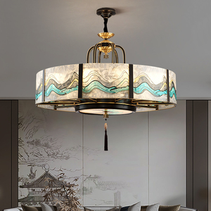 全铜客厅吊灯新中式珐琅彩中国风高档大气别墅卧室房间餐厅灯具