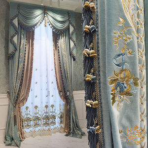 法式复古奢华刺绣绒布欧式美式客厅卧室遮光房间别墅高端窗帘定制