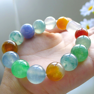 平生翡翠ys020 a货高冰种七彩多宝翡翠手珠串玉珠子珠链翡翠手串