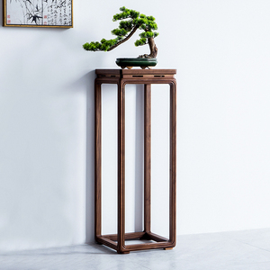新中式实木花几花架胡桃木轻奢客厅落地式架子木质简约装饰置物架