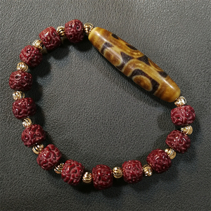 【特惠】芽黄六眼玛瑙天珠 朱砂供金刚菩提手串,至纯措思手链