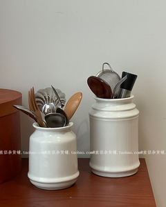 复古简约厨房陶瓷收纳罐白色餐具筷子笼储物罐高颜值收纳桶笔筒