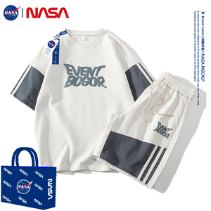 NASA联名套装男时尚个性拼色字母印花青少年运动休闲短袖两件套潮
