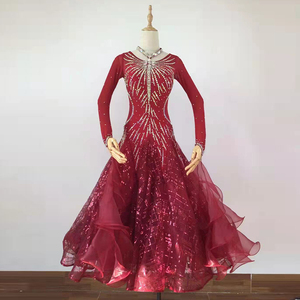 新款摩登舞比赛裙国标演出服华尔兹表演服交谊舞探戈加钻大摆赛裙