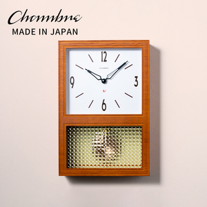 日本原装进口CHAMBRE木质日式客厅长方形经典挂钟复古静音摆钟3色