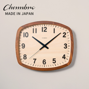 日本进口CHAMBRE北欧方形实木餐厅挂钟方圆客厅卧室扫秒静音时钟
