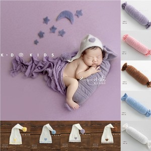 影楼摄影KD道具新品新生儿拍照婴儿满月宝宝糖果枕月亮星星睡帽