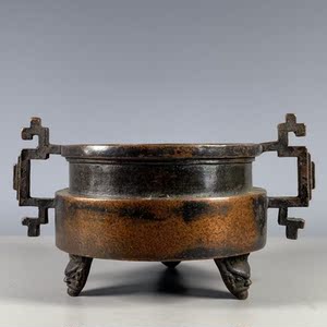 古董纯铜兽腿如意耳香炉老物件旧货老铜器古玩真品包老包真收藏品