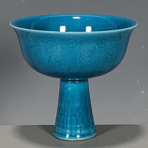 古董瓷器大明正德年制孔雀蓝釉高足杯酒杯老货收藏古董老物件供杯