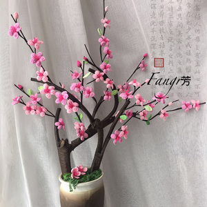 fangr芳纯手工制作毛线花桃花花束胸针成品礼物装饰