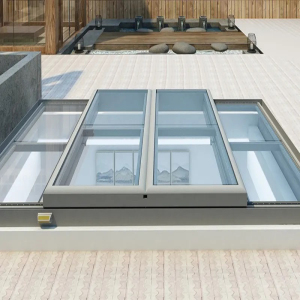 北京定制铝合金手动天窗阳光房玻璃顶阁楼采光井电动平移上门安装