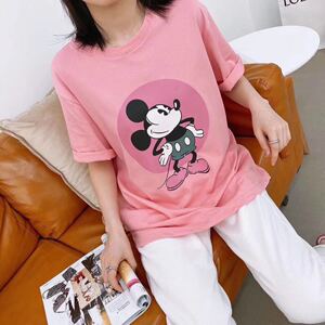 2020年春季新款小可爱米老鼠印花粉色短袖蜜桃粉米奇t恤
