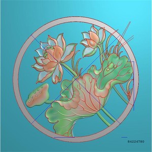 精雕图浮雕灰度图雕刻图纸圆形荷花棺材挡板棺木后档莲花镂空挂屏