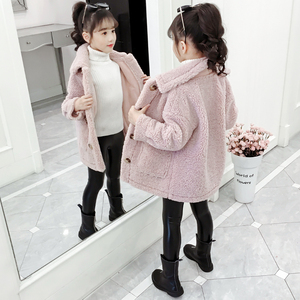 女童羊羔绒加厚外套2023冬装新款韩版儿童装中长款毛毛衣女孩大衣