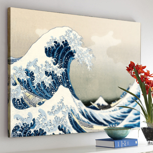 神奈川冲浪里大尺寸油画布装饰画无框画寿司日本料理海浪背景画