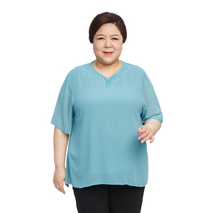 胖妈妈大码女装洋气小衫雪纺上衣遮肚200斤胖妈胖太太加肥加大夏