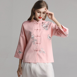 中国风女上衣立领对襟盘扣唐装春秋短款民族风刺绣中式女装民国风
