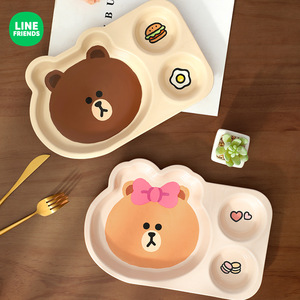 line friends布朗熊卡通餐具创意可爱陶瓷儿童餐盘分格减脂餐盘子