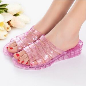 水晶凉鞋女塑料老式简约怀旧80年代复古鱼嘴水晶鞋夏外穿防滑软底