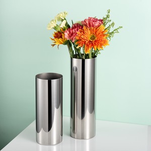 9X25cm厚款圆柱桌面花瓶金属花瓶可水养鲜花欧式304不锈钢花瓶